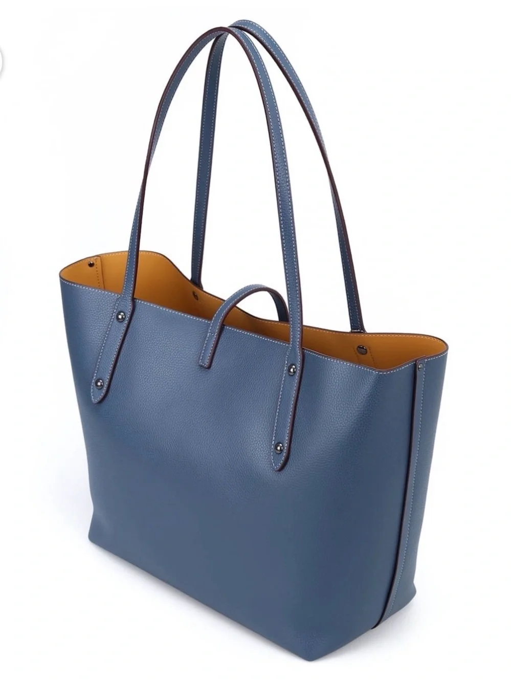 Coach Leather Market Large Tote in Denim Blue with Marigold Interior